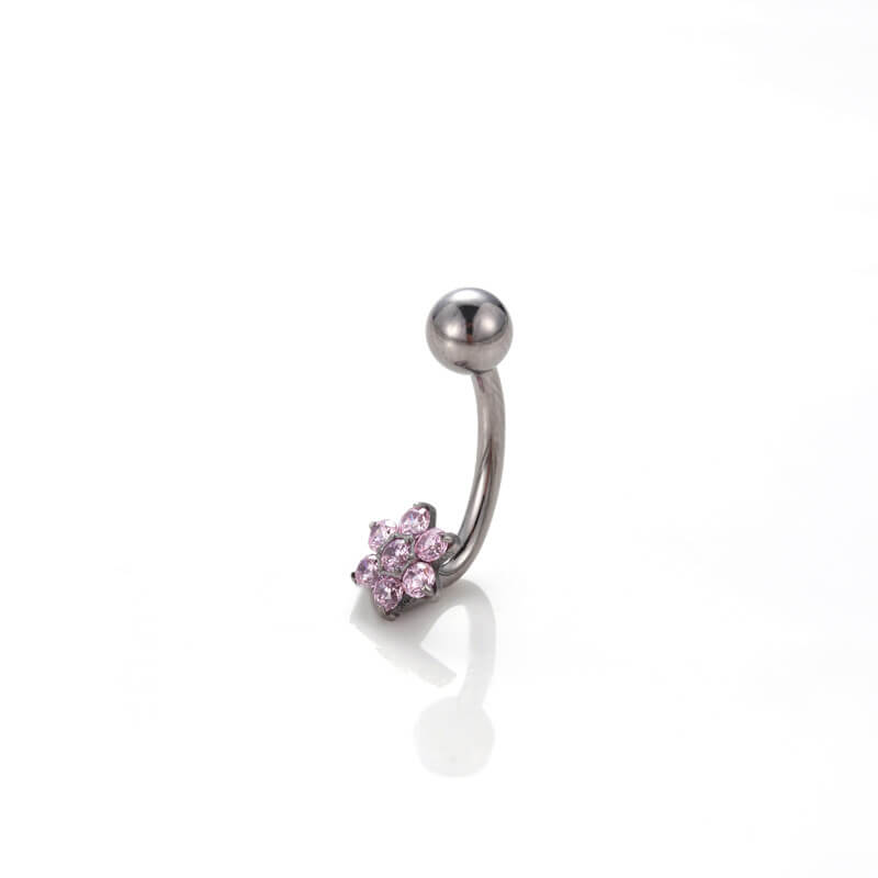 Flower Zircon G23 Titanium Belly Button Ring