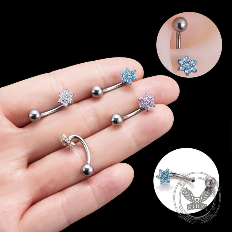 Flower Zircon G23 Titanium Belly Button Ring