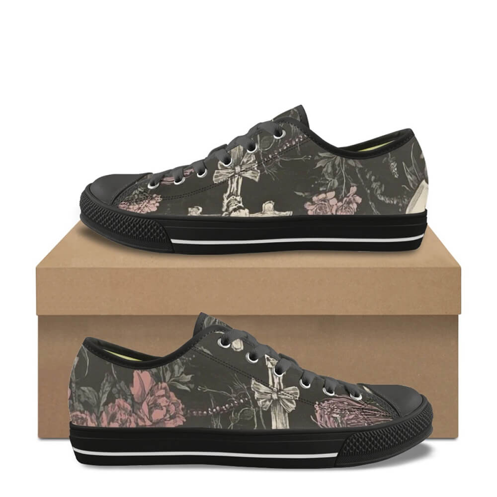 Flowers And Cross Print Canvas Shoes 01 | Gthic.com