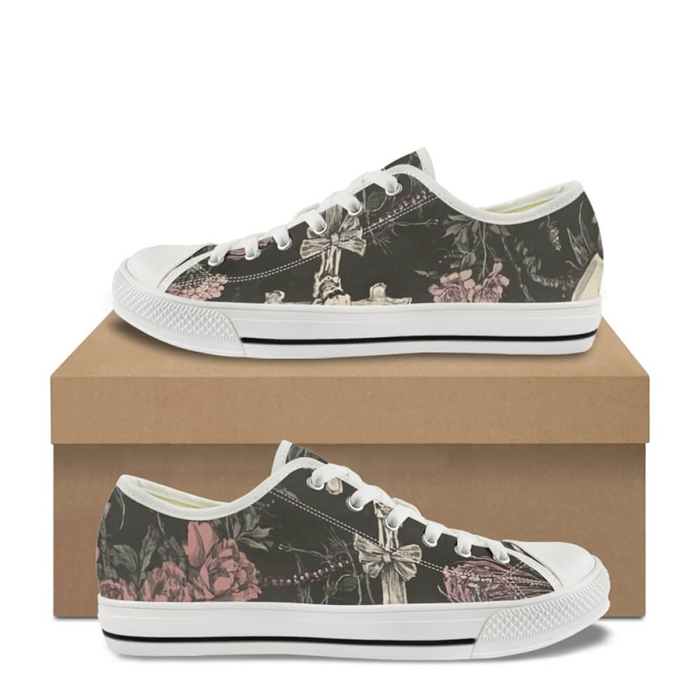 Flowers And Cross Print Canvas Shoes 02 | Gthic.com