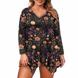 Flowers And Pumpkin V-Neck Irregular Hem Top