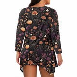 Flowers And Pumpkin V-Neck Irregular Hem Top