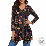 Flowers And Pumpkin V-Neck Irregular Hem Top 01 | Gthic.com