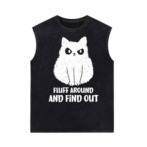 Fluff Around And Find Out Cat Vintage Washed Vest Top | Gthic.com