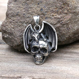 Flying Dragon Skull Stainless Steel Pendant | Gthic.com