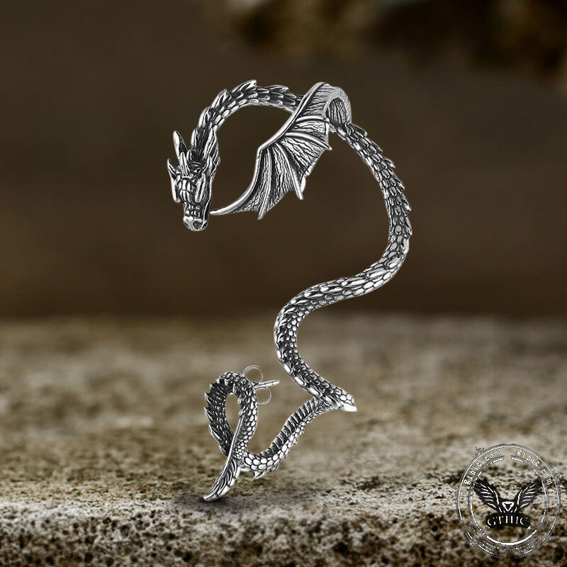 Flying Dragon Stainless Steel Stud Earrings | Gthic.com