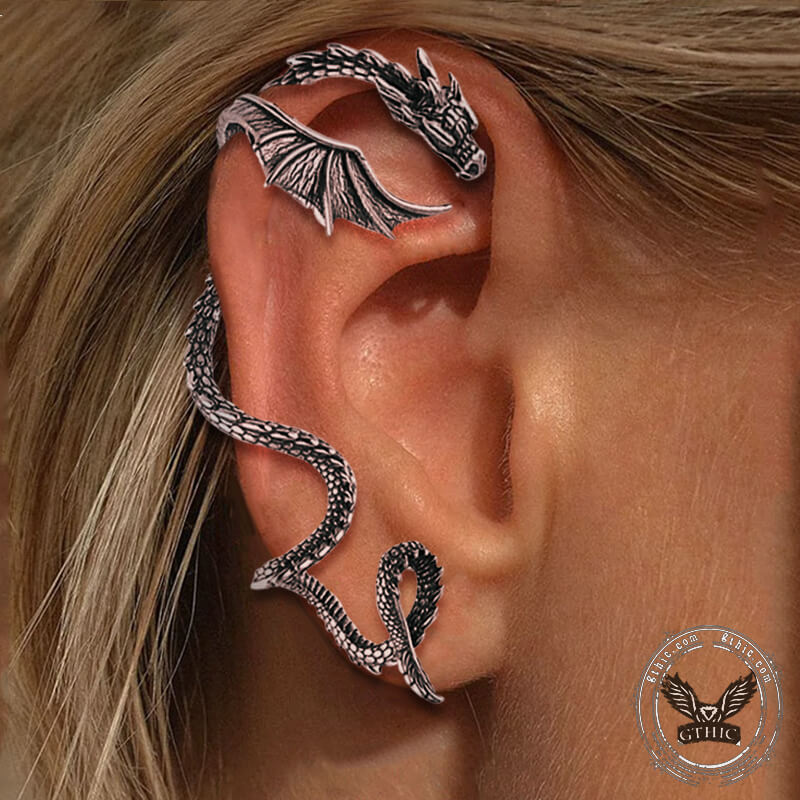 Flying Dragon Stainless Steel Stud Earrings | Gthic.com