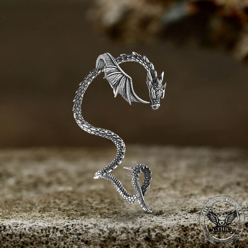 Flying Dragon Stainless Steel Stud Earrings | Gthic.com