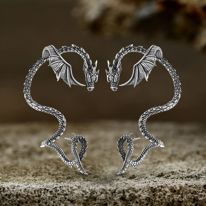 Flying Dragon Stainless Steel Stud Earrings | Gthic.com