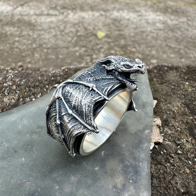 Flying Dragon Sterling Silver Animal Ring | Gthic.com