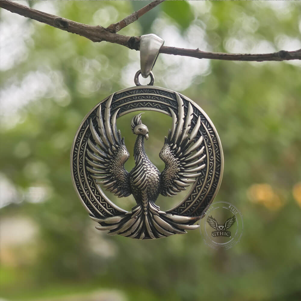 Flying Phoenix Totem Sterling Silver Pendant/Gthic.com