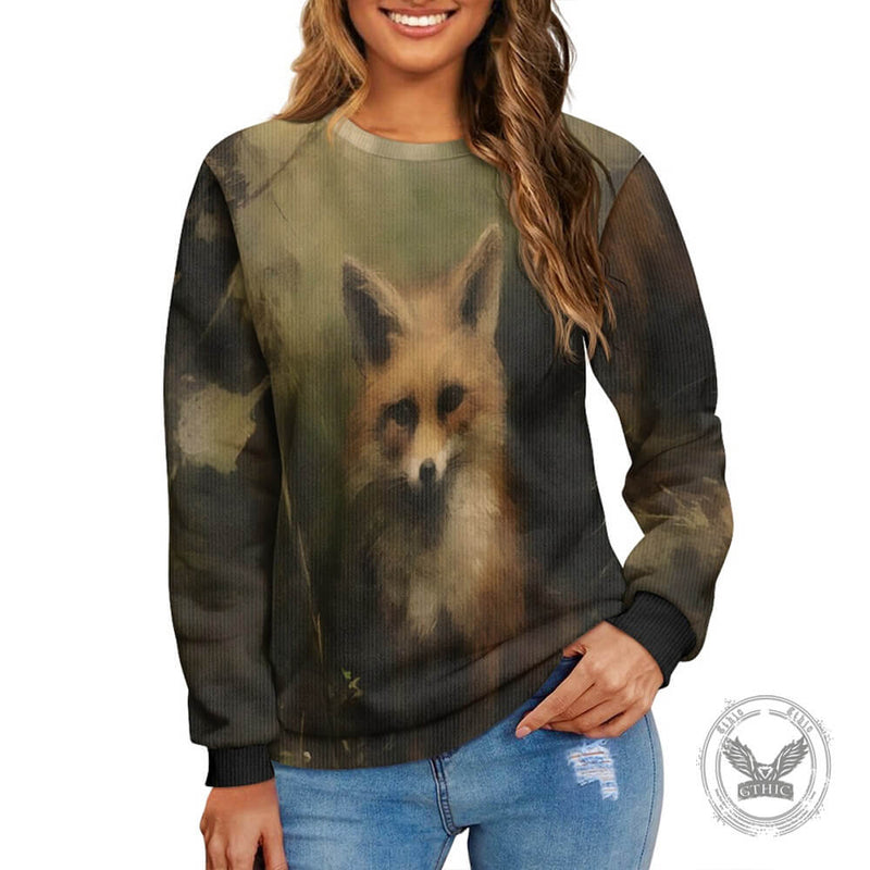 Forest Cute Fox Print Sweater | Gthic.com