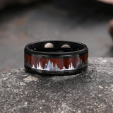 Forest Elk Wood Texture Stainless Steel Band Ring