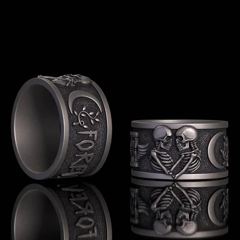 Forever More Wings Hourglass Moon Sterling Silver Skull Ring 01 | Gthic.com