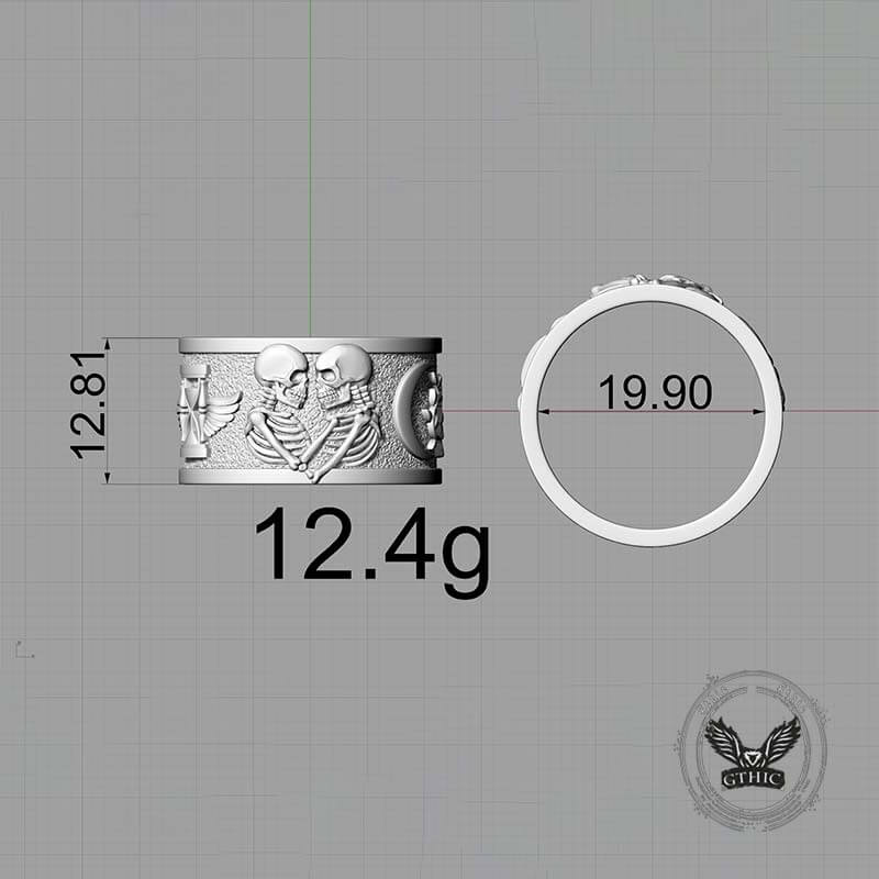 Forever More Wings Hourglass Moon Sterling Silver Skull Ring