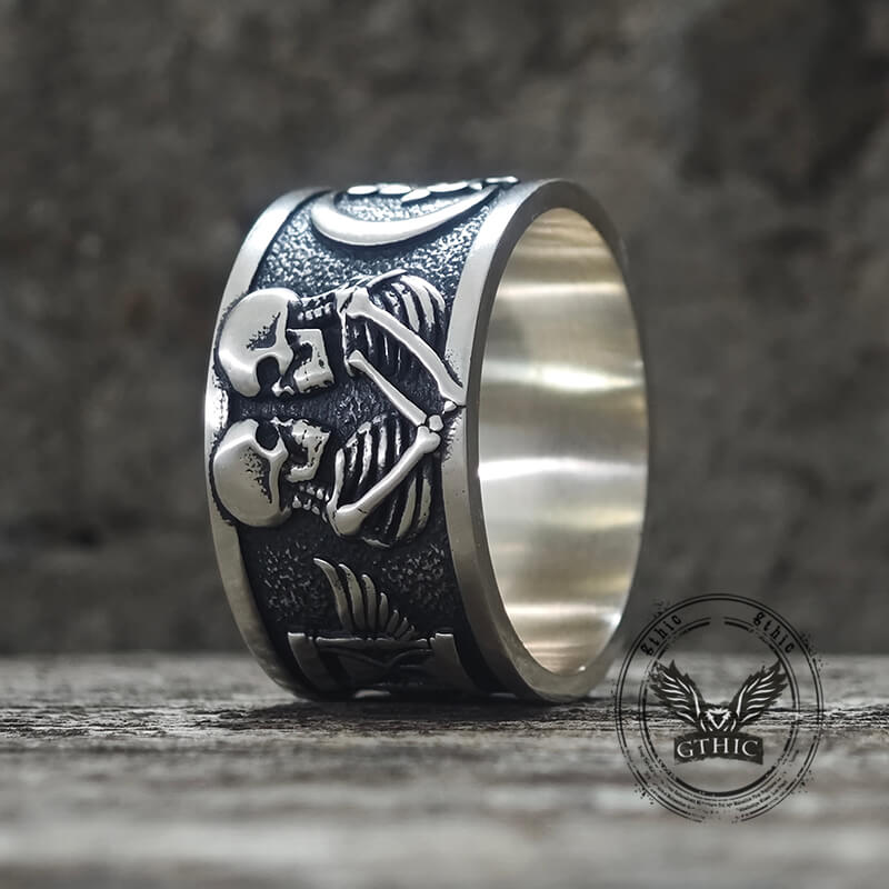 Forever More Wings Hourglass Moon Sterling Silver Skull Ring