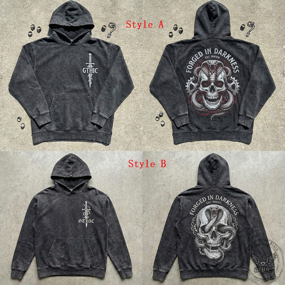 Forged In Darkness Skull Snake Vintage Washed Hoodie | Gthic.com