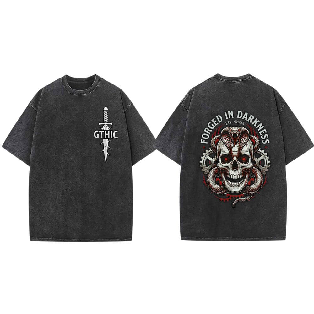 Forged In Darkness Skull Snake Vintage Washed T-shirt | Gthic.com