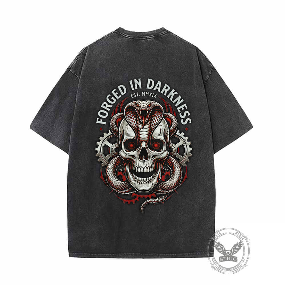 Forged In Darkness Skull Snake Vintage Washed T-shirt | Gthic.com