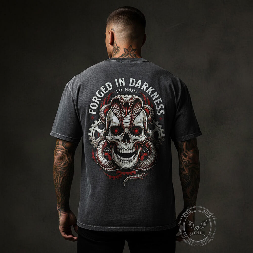 Forged In Darkness Skull Snake Vintage Washed T-shirt | Gthic.com