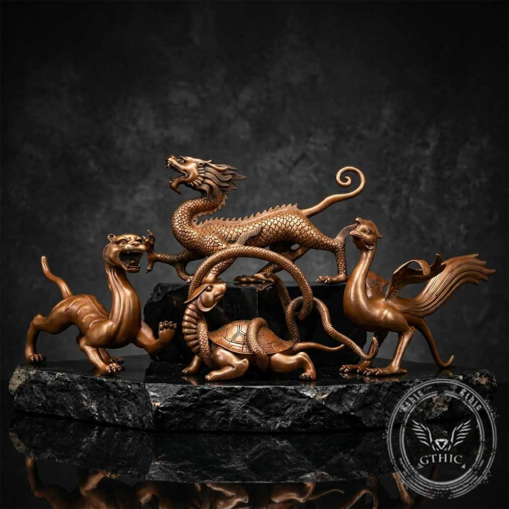 Four Mythical Beasts Brass Vintage Figurines | Gthic.com	