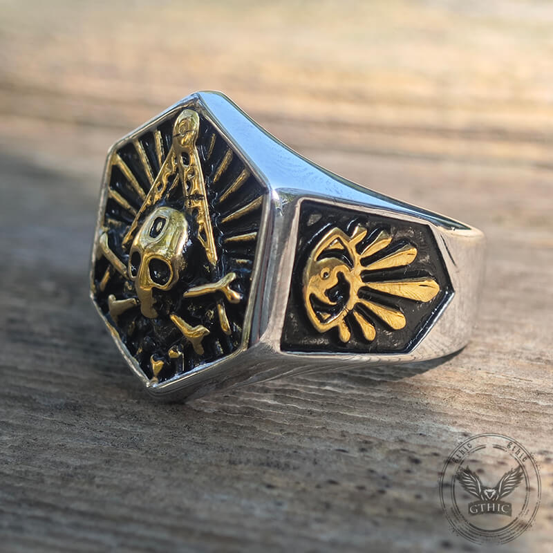 Freemason Light Sterling Silver Masonic Skull Ring | Gthic.com