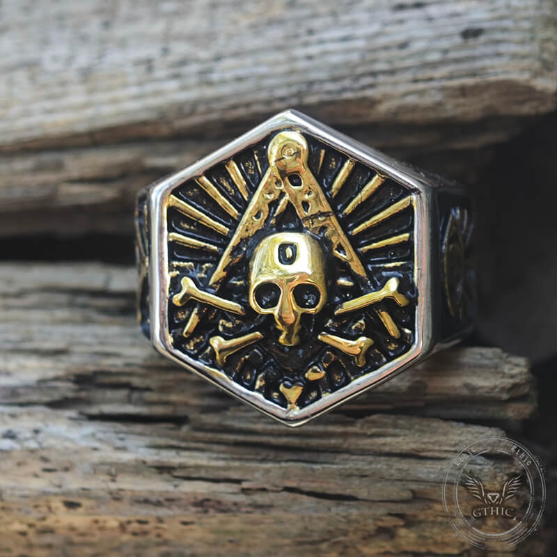Freemason Light Sterling Silver Masonic Skull Ring | Gthic.com