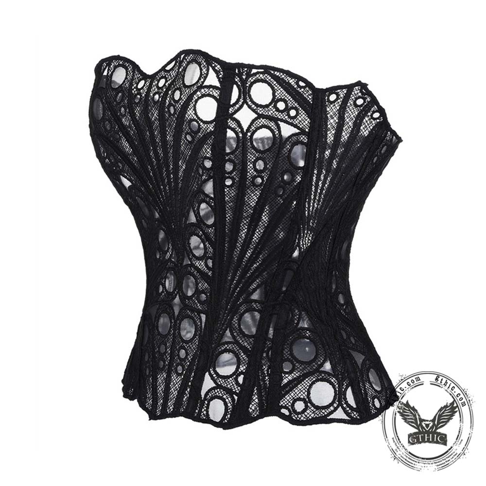French Lace Mesh Hollow Out Court Overbust Corset | Gthic.com