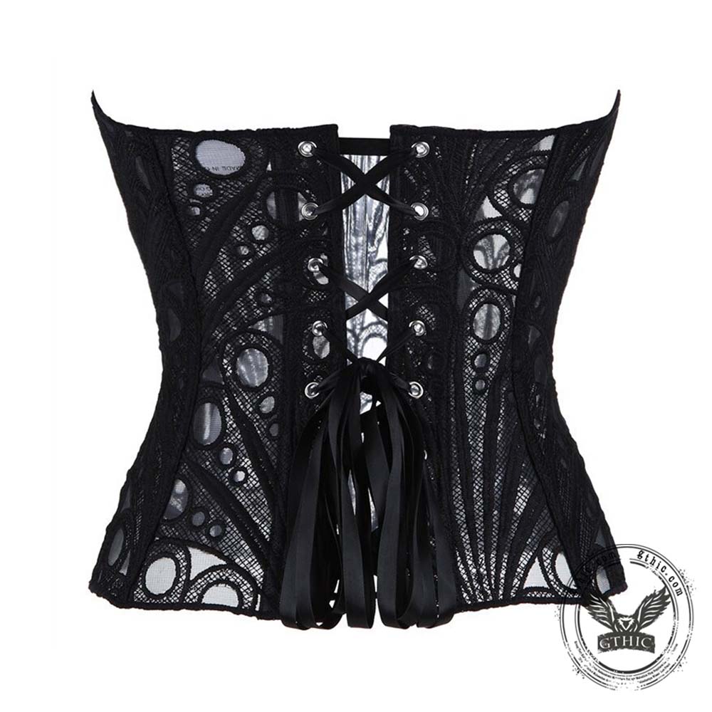 French Lace Mesh Hollow Out Court Overbust Corset | Gthic.com