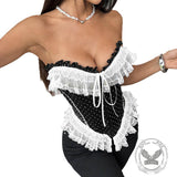 French Polka Dot Sexy Lace Buttoned Tube Top | Gthic.com