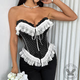 French Polka Dot Sexy Lace Buttoned Tube Top | Gthic.com