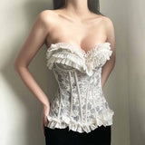 French Retro Off-The-Shoulder Ruffled Tube Top