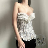 French Retro Off-The-Shoulder Ruffled Tube Top