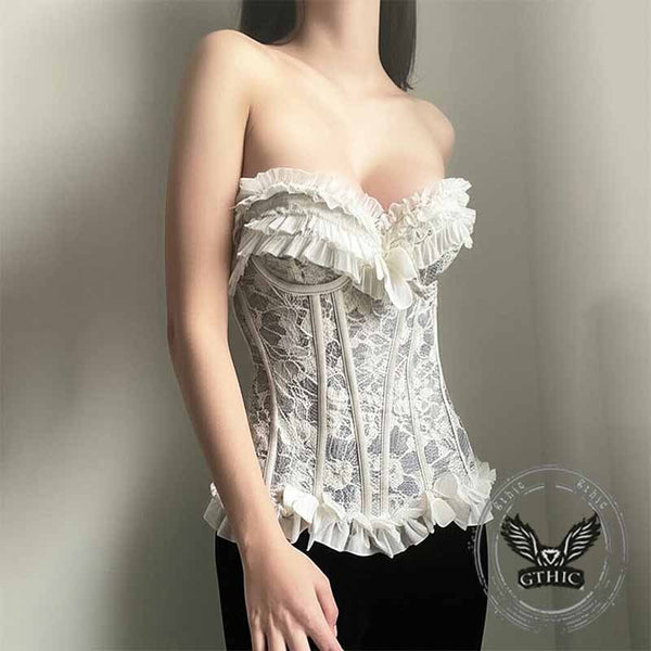 French Retro Off-The-Shoulder Ruffled Tube Top