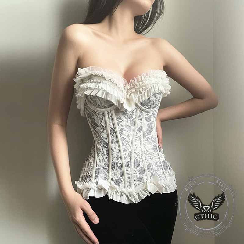 French Retro Off-The-Shoulder Ruffled Tube Top