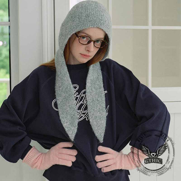 French Retro Tie Up Ear Flaps Knitted Beanie Hat | Gthic.com