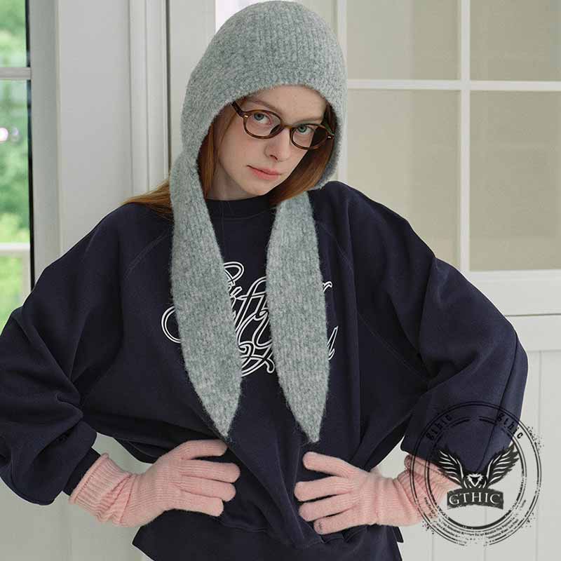 French Retro Tie Up Ear Flaps Knitted Beanie Hat | Gthic.com