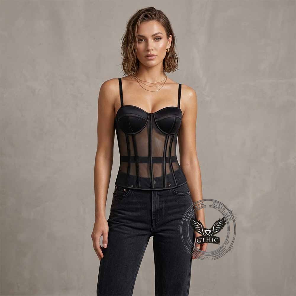 French See-Through Mesh Slim-Fit Suspender Corset | Gthic.com