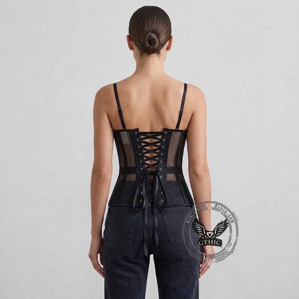 French See-Through Mesh Slim-Fit Suspender Corset | Gthic.com