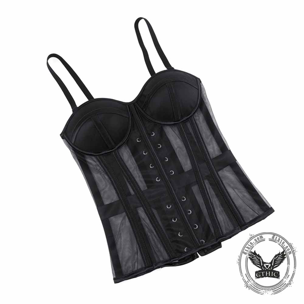 French See-Through Mesh Slim-Fit Suspender Corset
