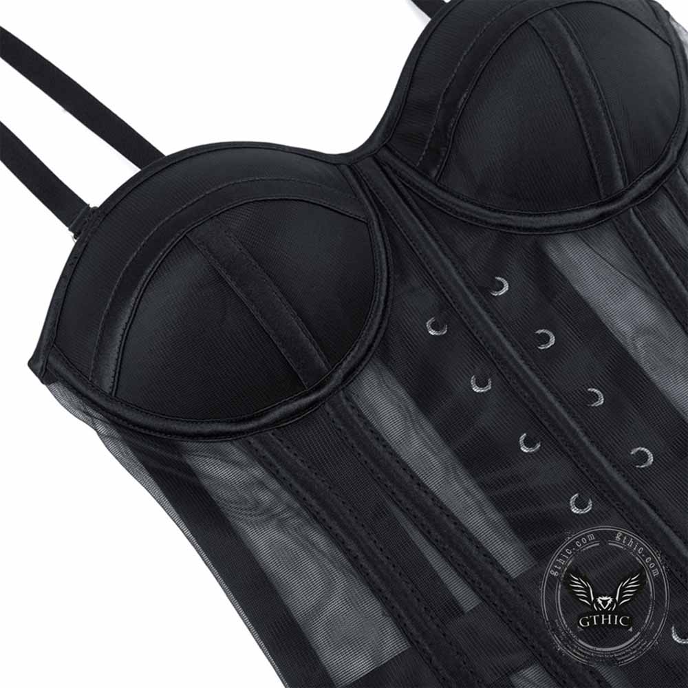French See-Through Mesh Slim-Fit Suspender Corset