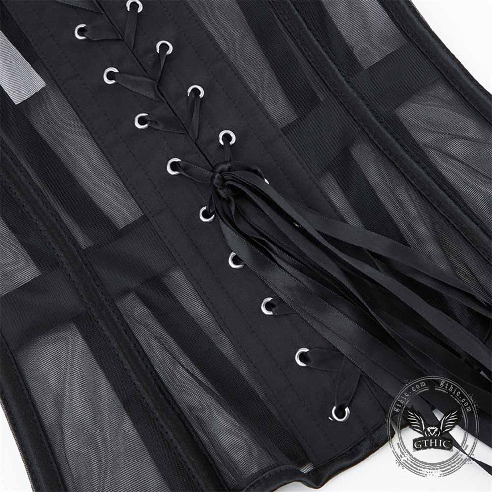 French See-Through Mesh Slim-Fit Suspender Corset