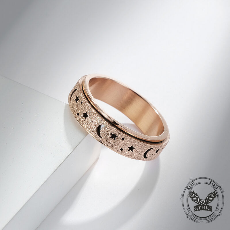 Frosted Hollow Star Moon Stainless Steel Spinner Ring