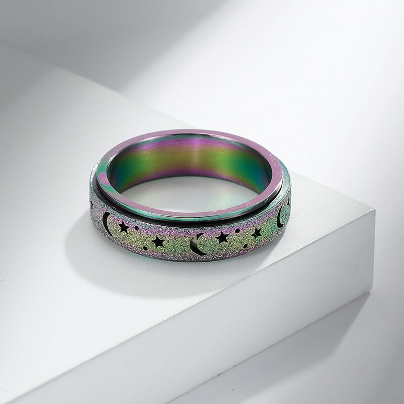 Frosted Hollow Star Moon Stainless Steel Spinner Ring
