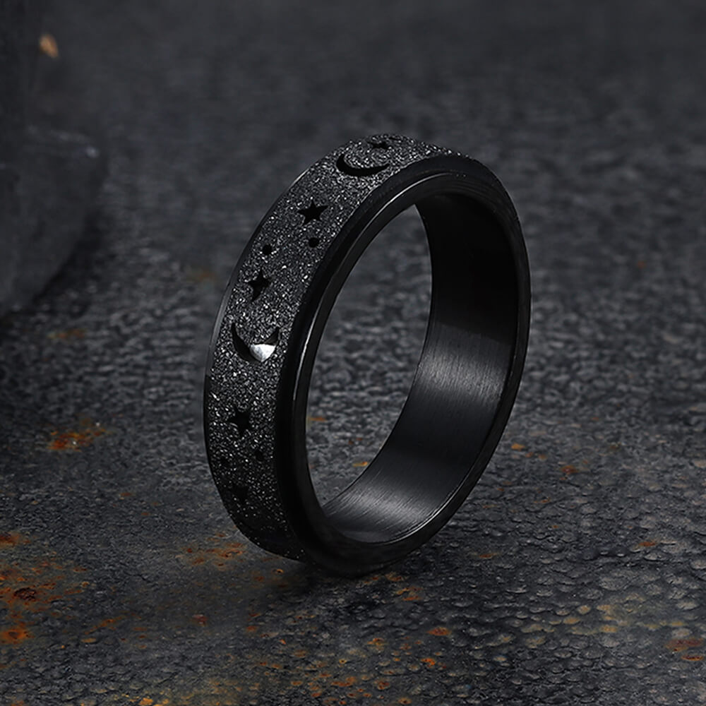 Frosted Hollow Star Moon Stainless Steel Spinner Ring