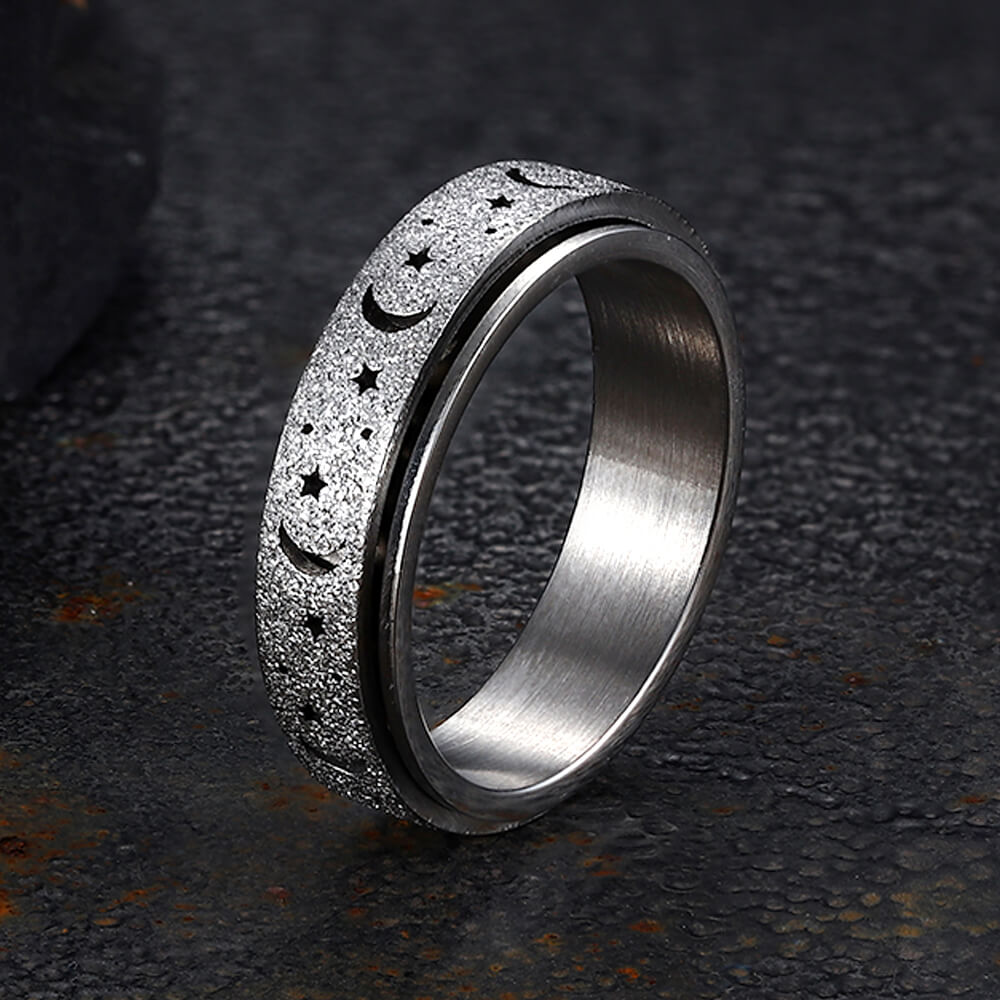 Frosted Hollow Star Moon Stainless Steel Spinner Ring