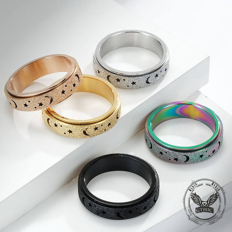 Frosted Hollow Star Moon Stainless Steel Spinner Ring