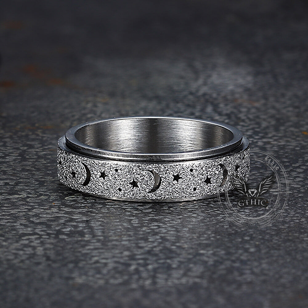 Frosted Hollow Star Moon Stainless Steel Spinner Ring