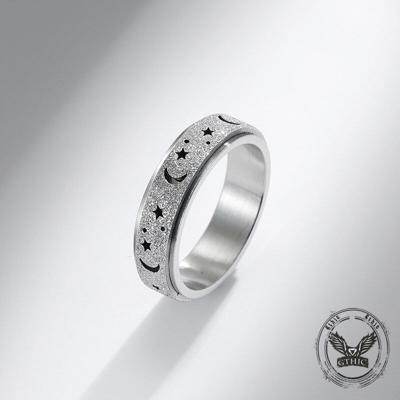 Frosted Hollow Star Moon Stainless Steel Spinner Ring