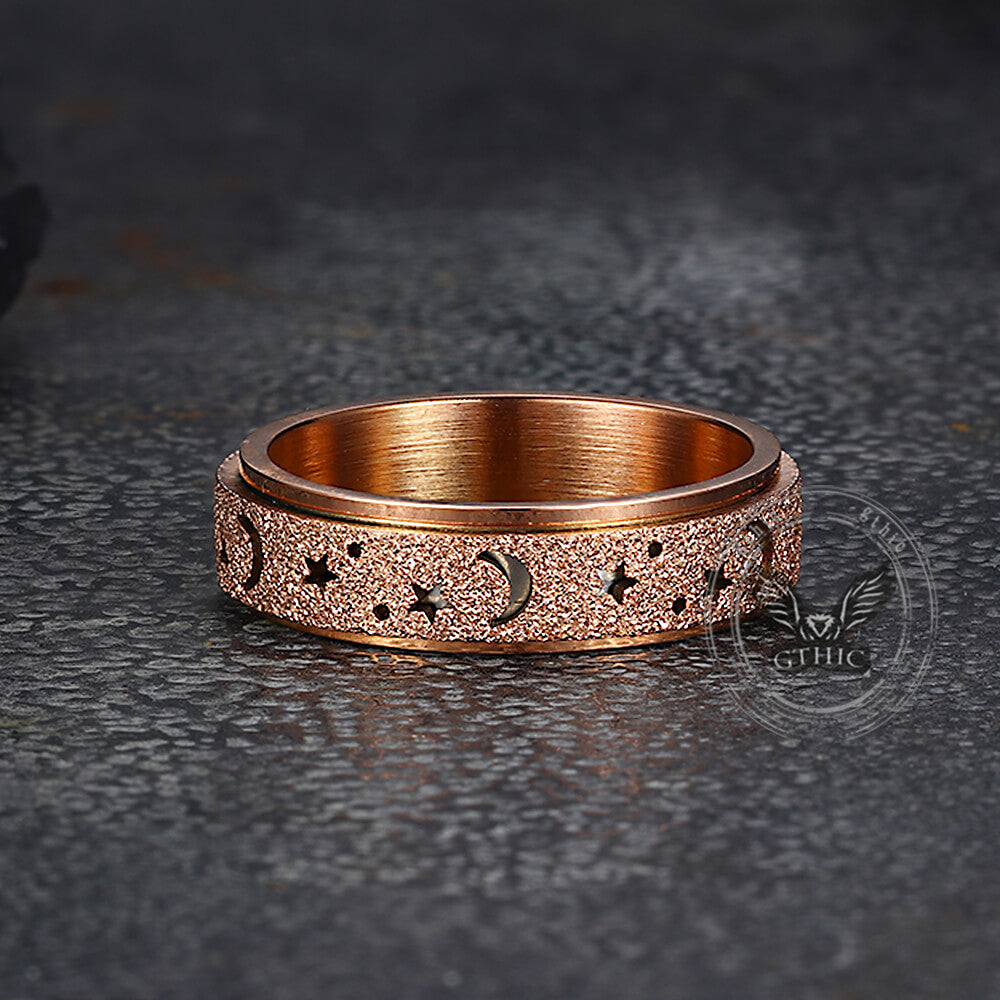 Frosted Hollow Star Moon Stainless Steel Spinner Ring